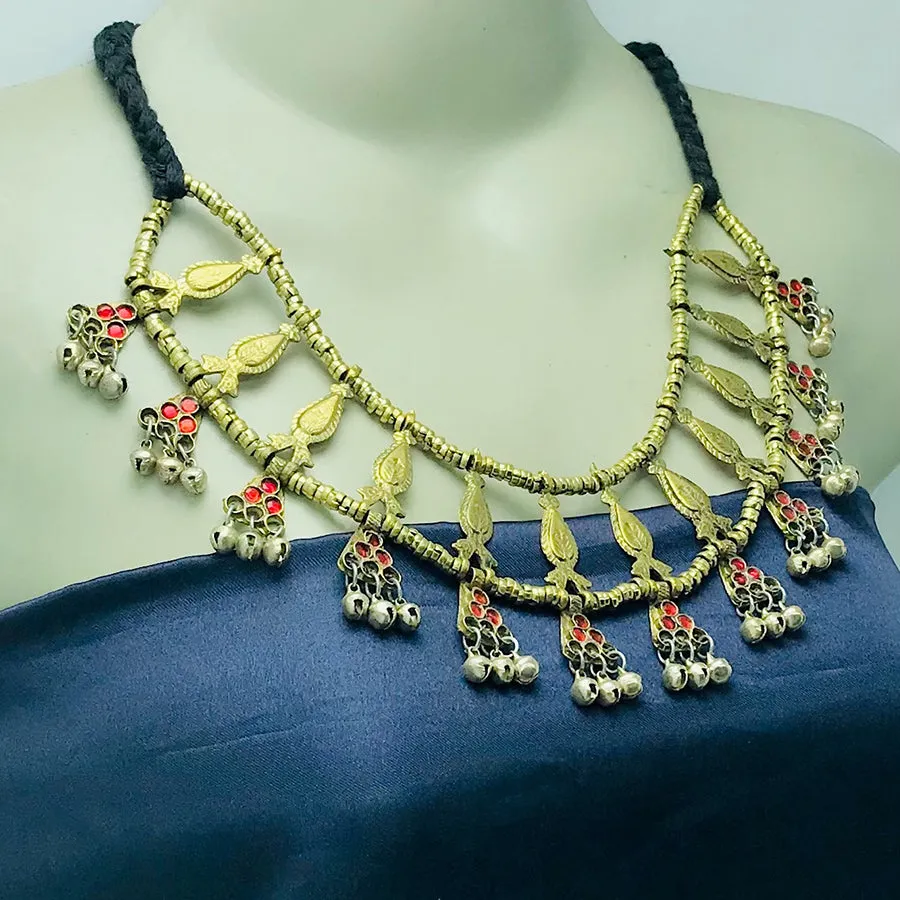 Unique Stylish Golden Tone Tribal Choker Necklace