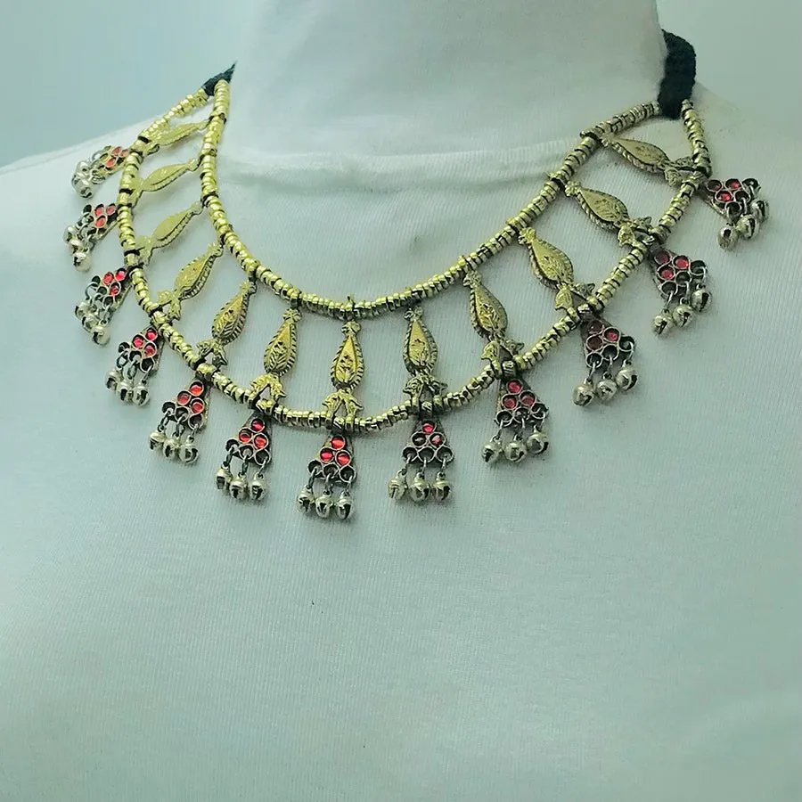 Unique Stylish Golden Tone Tribal Choker Necklace