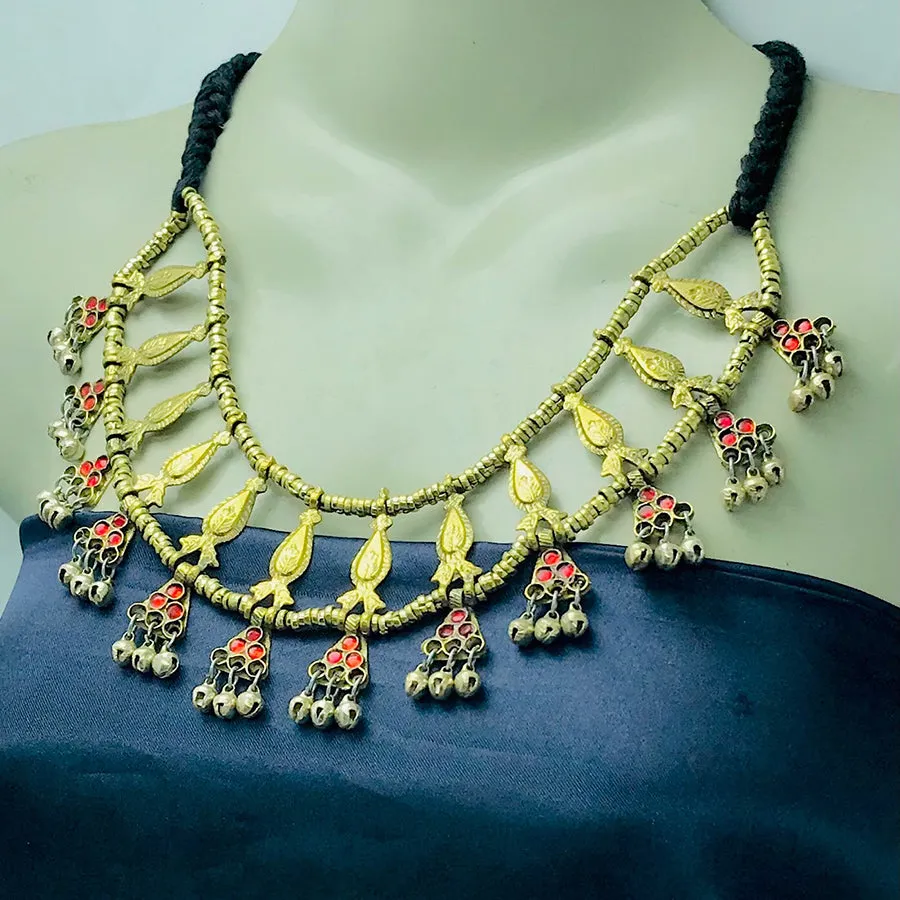 Unique Stylish Golden Tone Tribal Choker Necklace