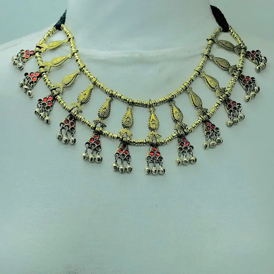 Unique Stylish Golden Tone Tribal Choker Necklace
