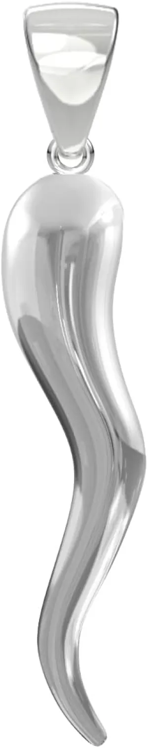 US Jewels Men's 925 Sterling Silver Italian Horn Good Luck Pendant, 26mm