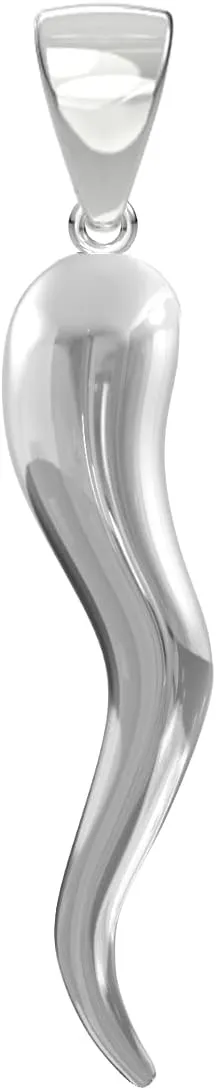 US Jewels Men's 925 Sterling Silver Italian Horn Good Luck Pendant, 26mm