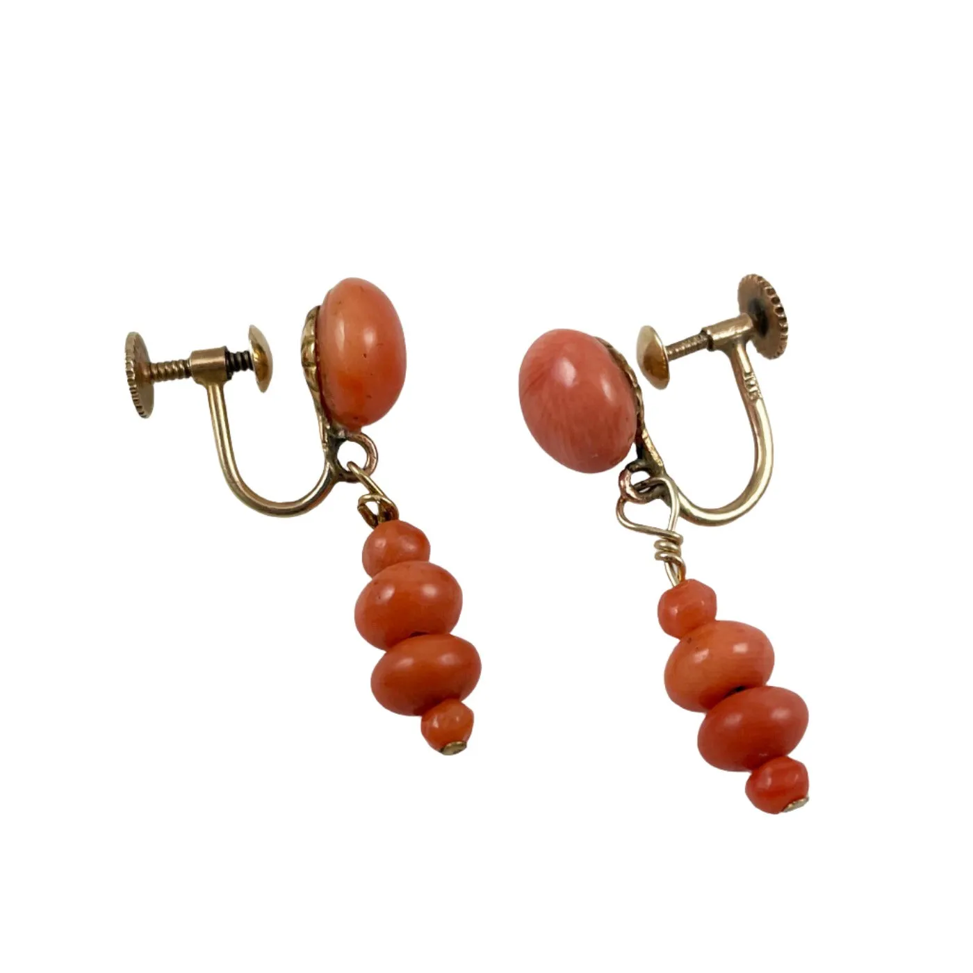 Victorian Salmon Coral 10K Gold Earrings