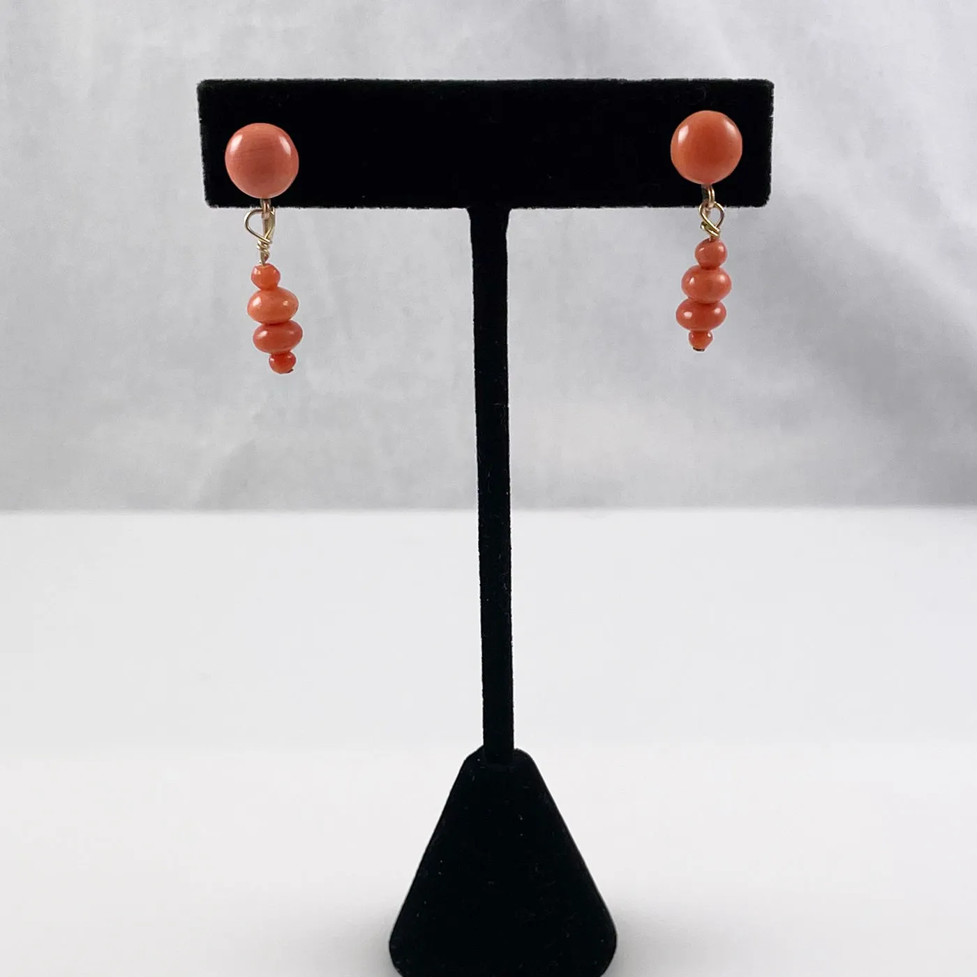 Victorian Salmon Coral 10K Gold Earrings