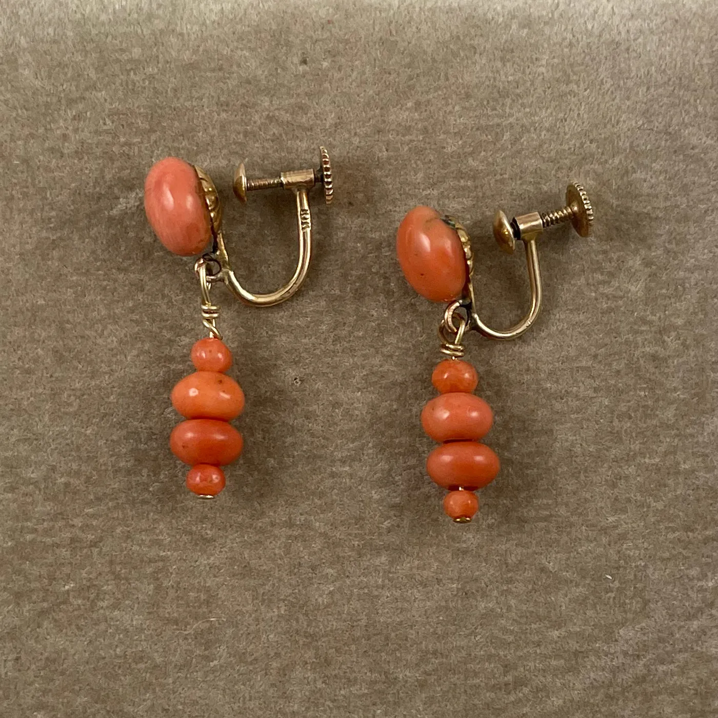 Victorian Salmon Coral 10K Gold Earrings