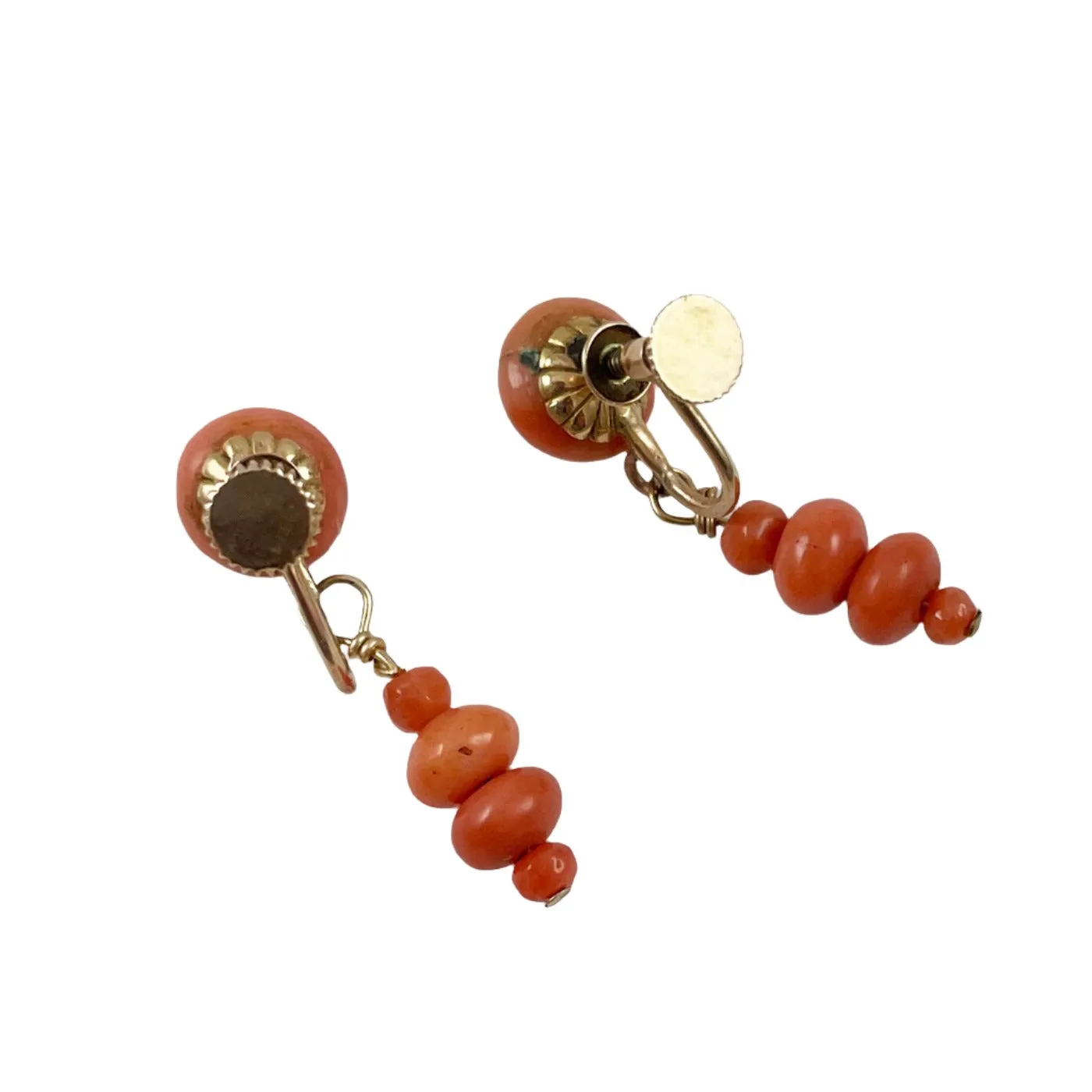 Victorian Salmon Coral 10K Gold Earrings