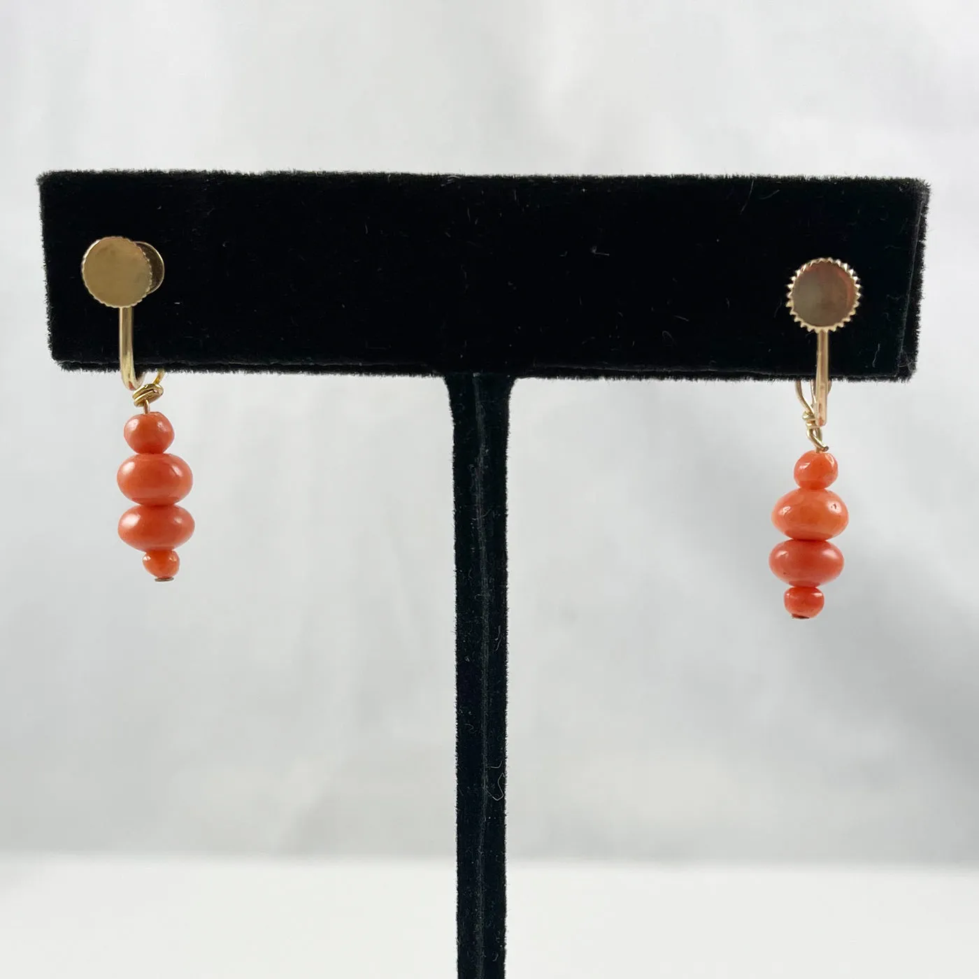 Victorian Salmon Coral 10K Gold Earrings