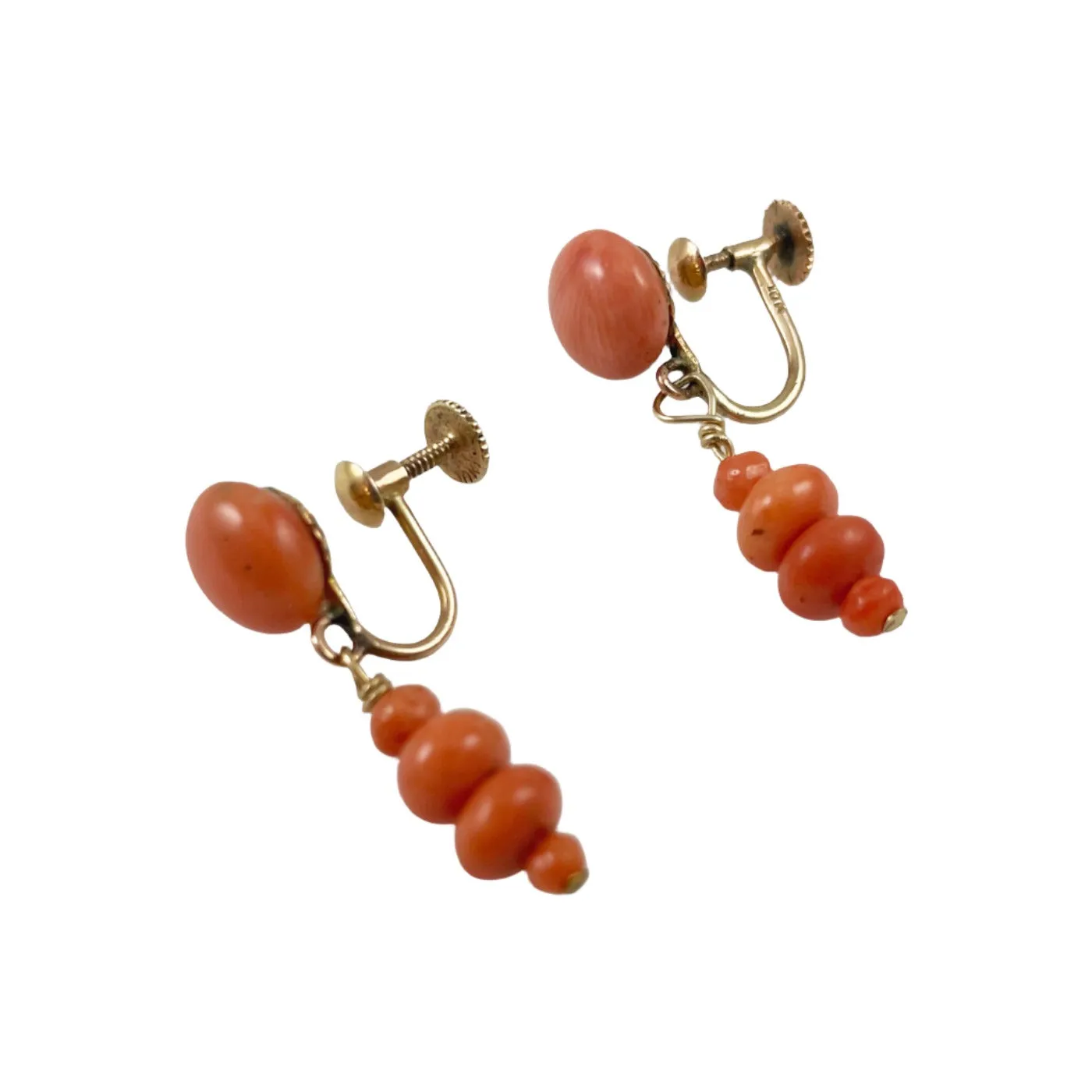 Victorian Salmon Coral 10K Gold Earrings