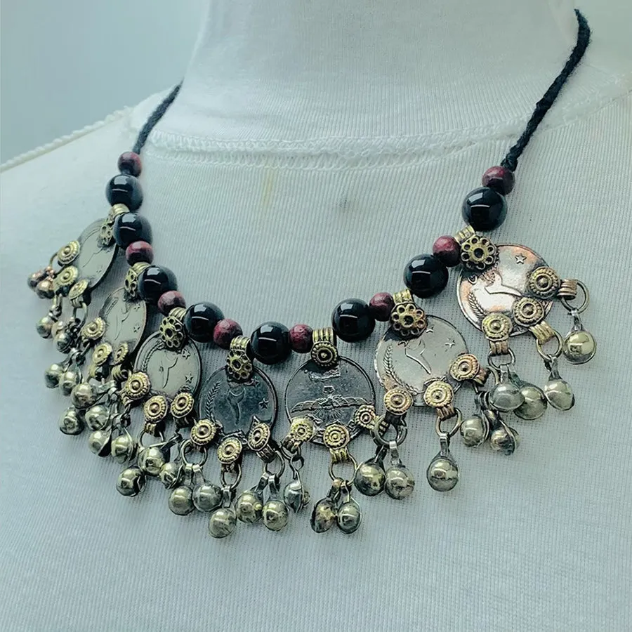 Vintage Beaded and Coins Choker Necklace