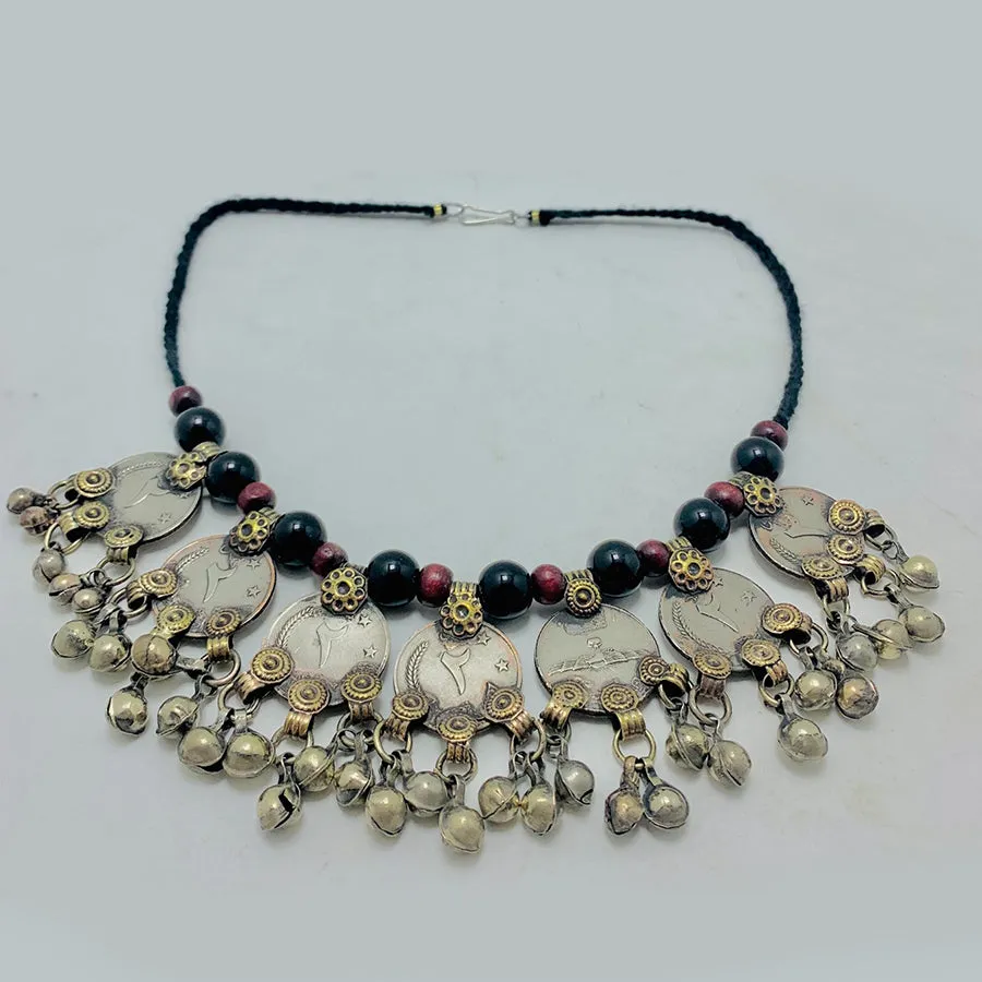 Vintage Beaded and Coins Choker Necklace