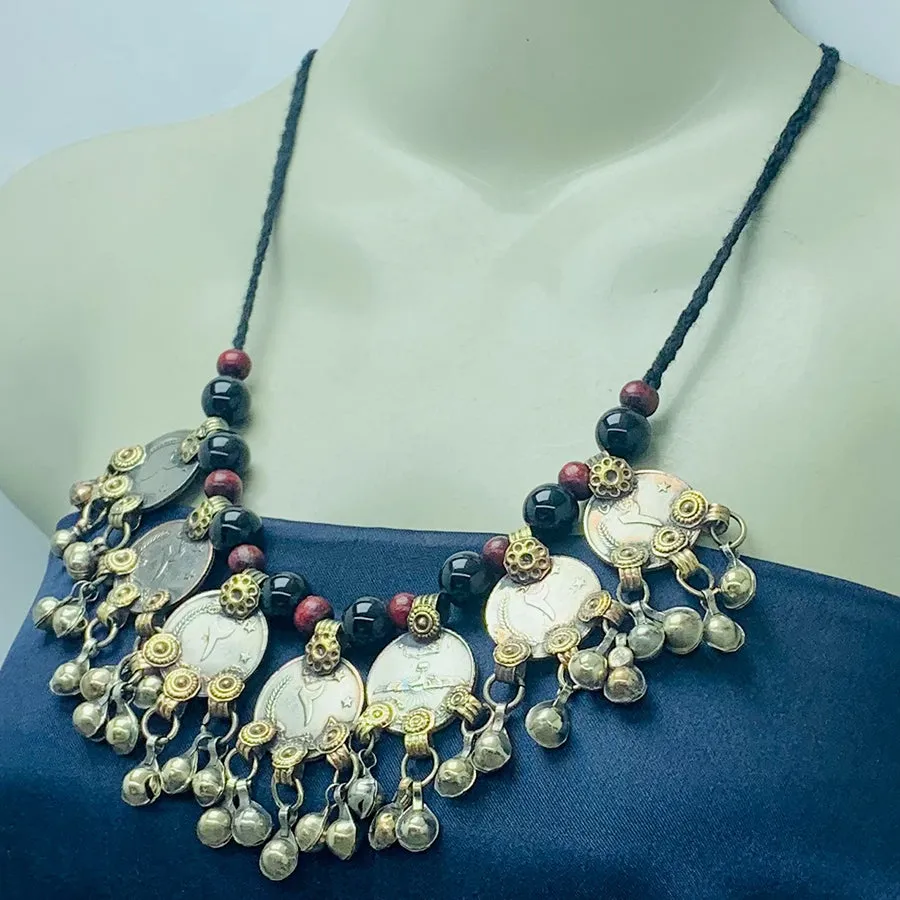 Vintage Beaded and Coins Choker Necklace