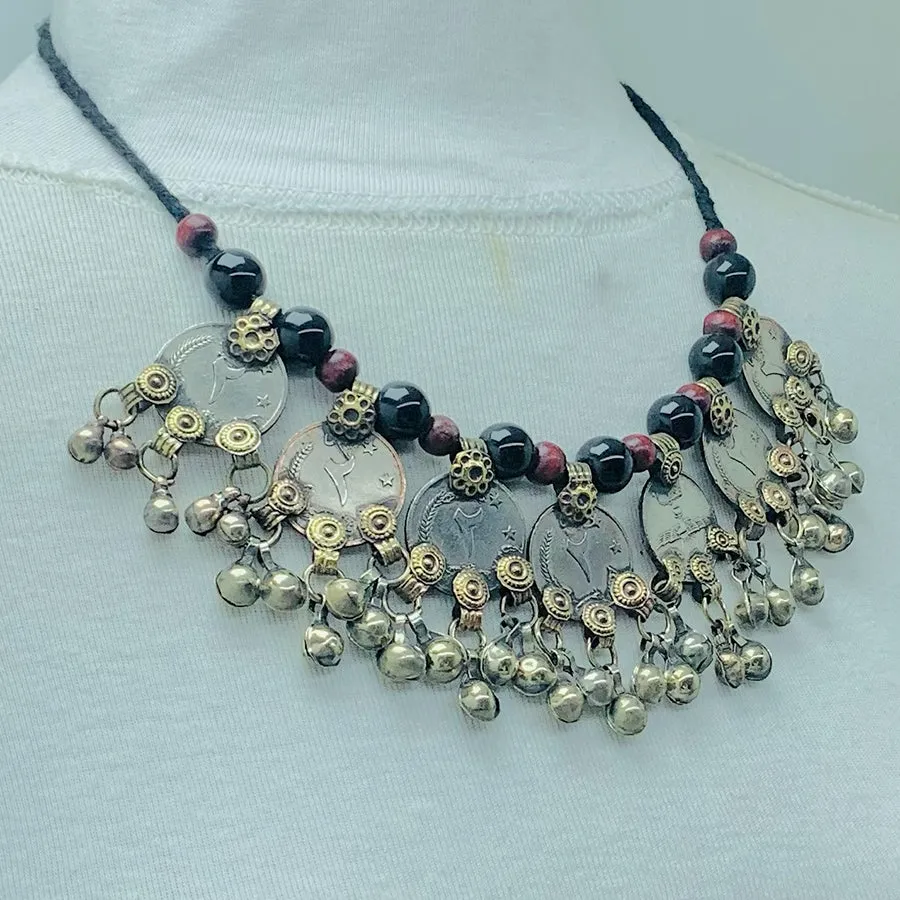 Vintage Beaded and Coins Choker Necklace