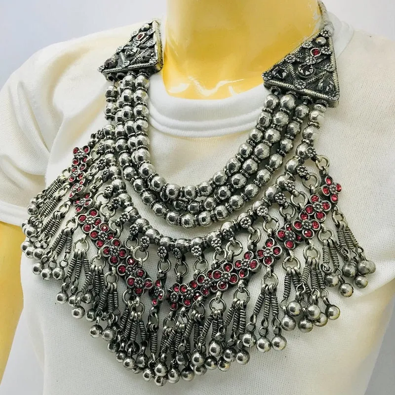 Vintage Beaded Layered Red Glass Stones Choker
