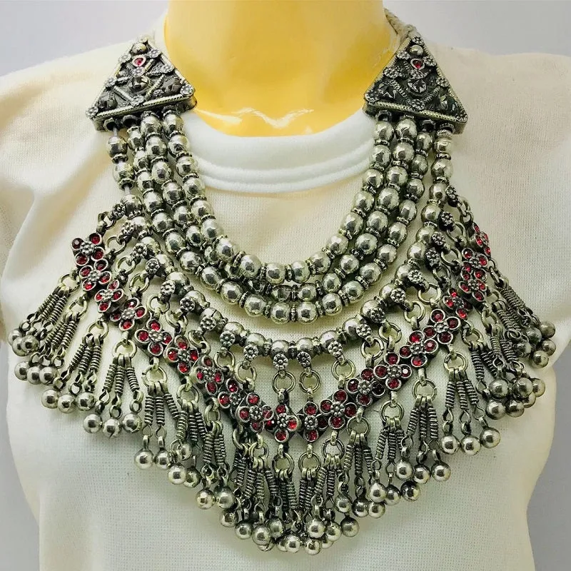 Vintage Beaded Layered Red Glass Stones Choker