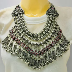 Vintage Beaded Layered Red Glass Stones Choker