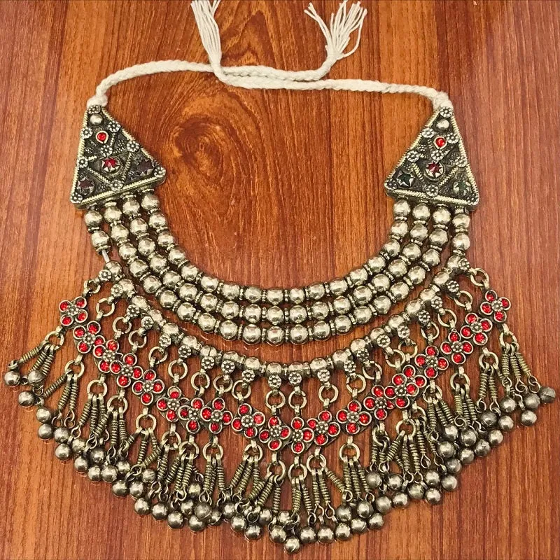 Vintage Beaded Layered Red Glass Stones Choker