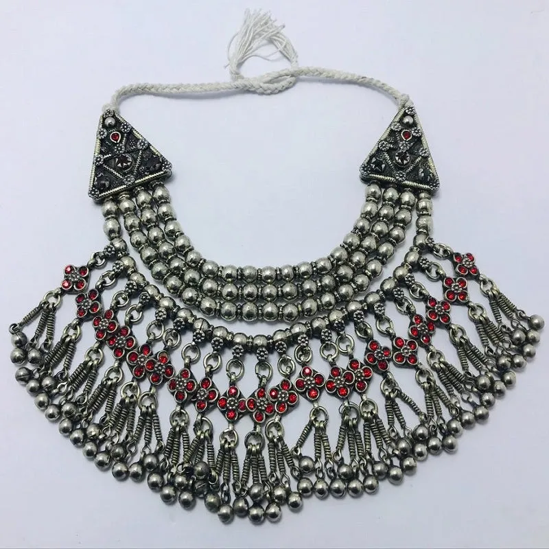 Vintage Beaded Layered Red Glass Stones Choker