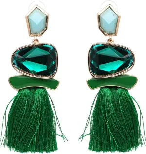 Vintage Drop Dangle Earrings Boho Statement National Style Tassel Earring Rhinestone Rectangle Long Earrings for Women