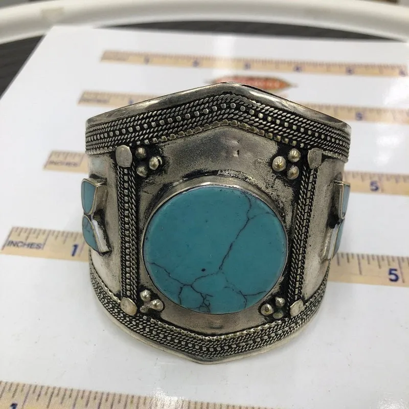 Vintage Kuchi Turquoise Stone Cuff Bracelet