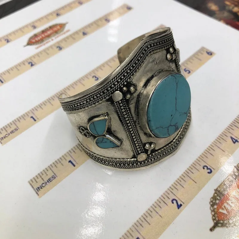 Vintage Kuchi Turquoise Stone Cuff Bracelet
