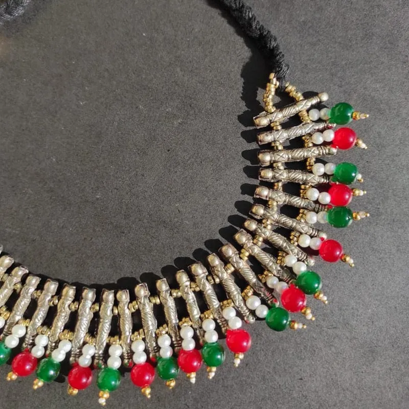 Vintage Metal Spikes Choker Necklace With Beads