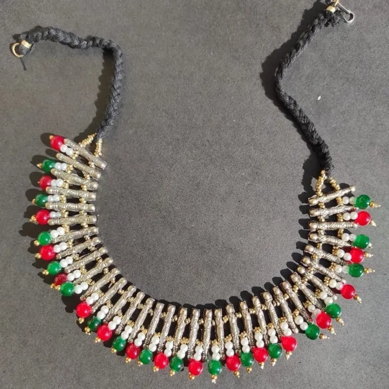 Vintage Metal Spikes Choker Necklace With Beads