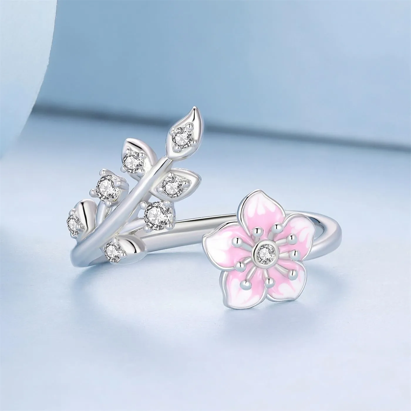VOROCO 925 Sterling Silver Adjustable Open Ring Trendy Elegant Unique Open Ring Flower Cross Ring for Women Jewelry Gift