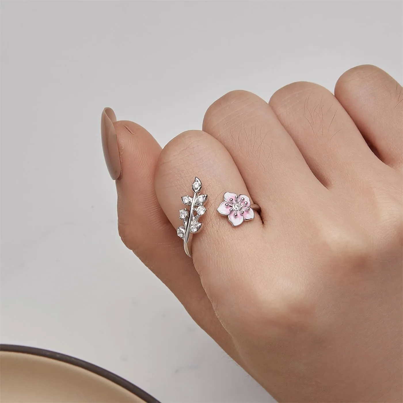VOROCO 925 Sterling Silver Adjustable Open Ring Trendy Elegant Unique Open Ring Flower Cross Ring for Women Jewelry Gift