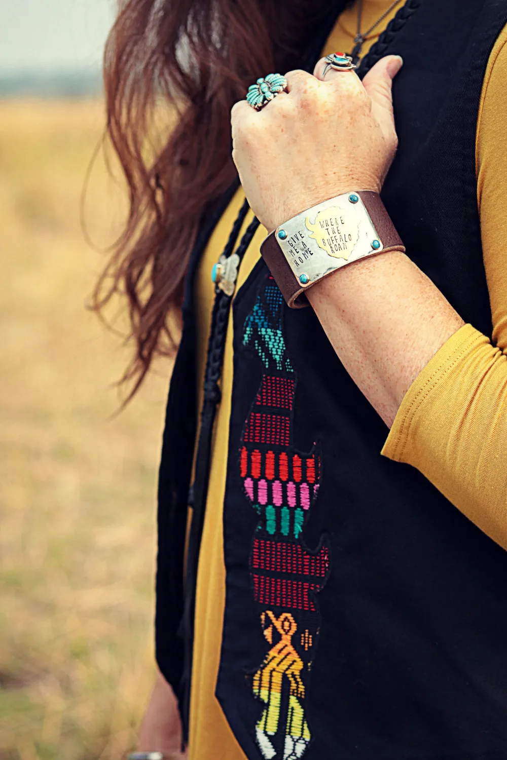 Where The Buffalo Roam Soldered Western Leather Cuff