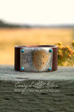 Where The Buffalo Roam Soldered Western Leather Cuff