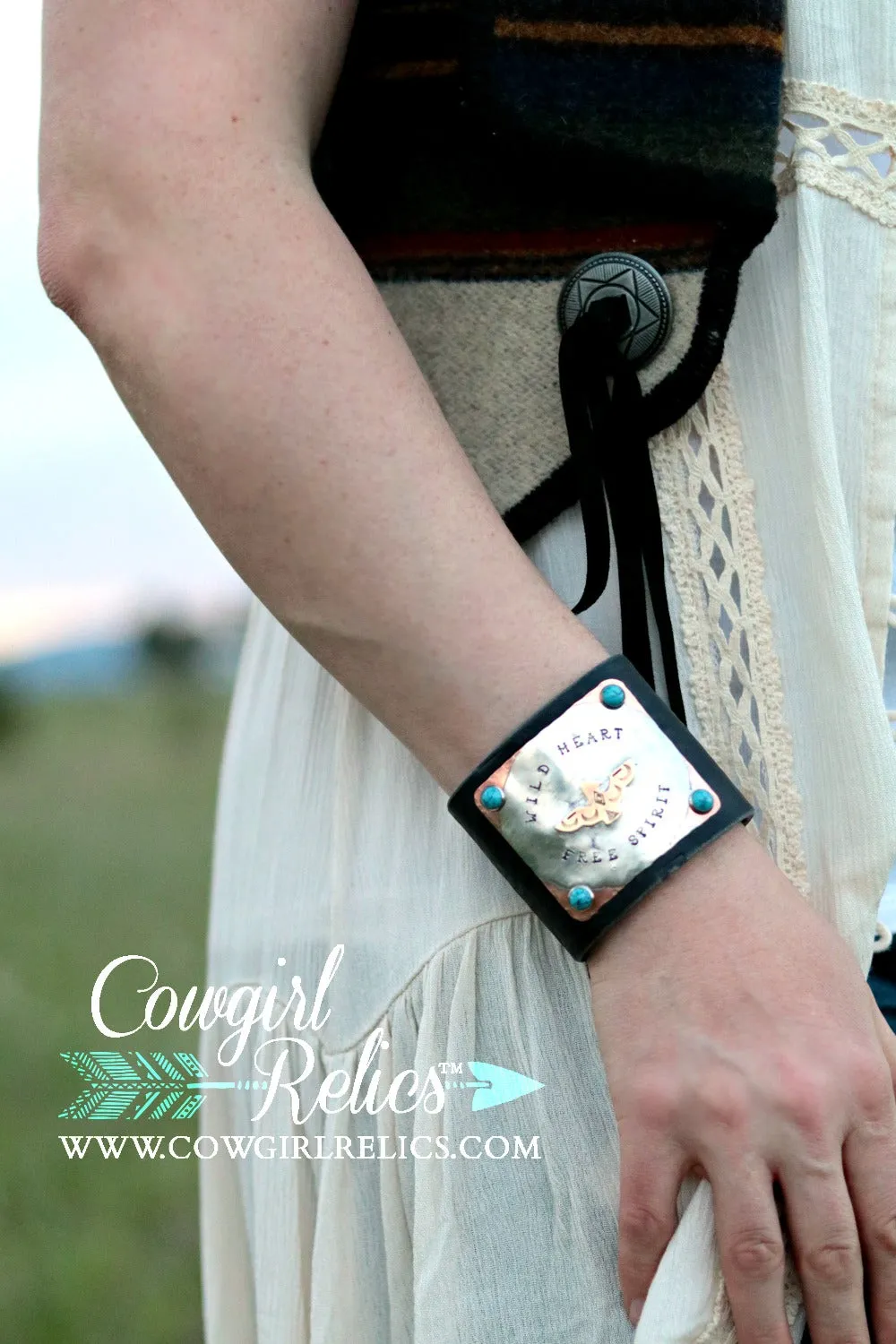 Wild Heart Free Spirit Thunderbird Leather Cuff