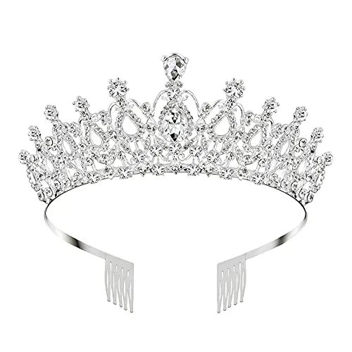 Yellow Chimes Tiara for Women and Girls Silver Crown for Women White Crystal Studded Bridal Wedding Crown Tiaras for Women and Girls Gift For Women & Girls Valentine Gift for Girls