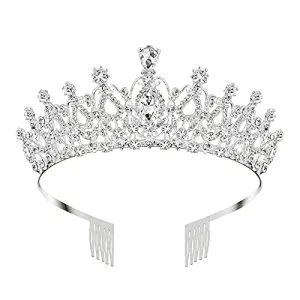 Yellow Chimes Tiara for Women and Girls Silver Crown for Women White Crystal Studded Bridal Wedding Crown Tiaras for Women and Girls Gift For Women & Girls Valentine Gift for Girls