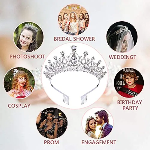 Yellow Chimes Tiara for Women and Girls Silver Crown for Women White Crystal Studded Bridal Wedding Crown Tiaras for Women and Girls Gift For Women & Girls Valentine Gift for Girls