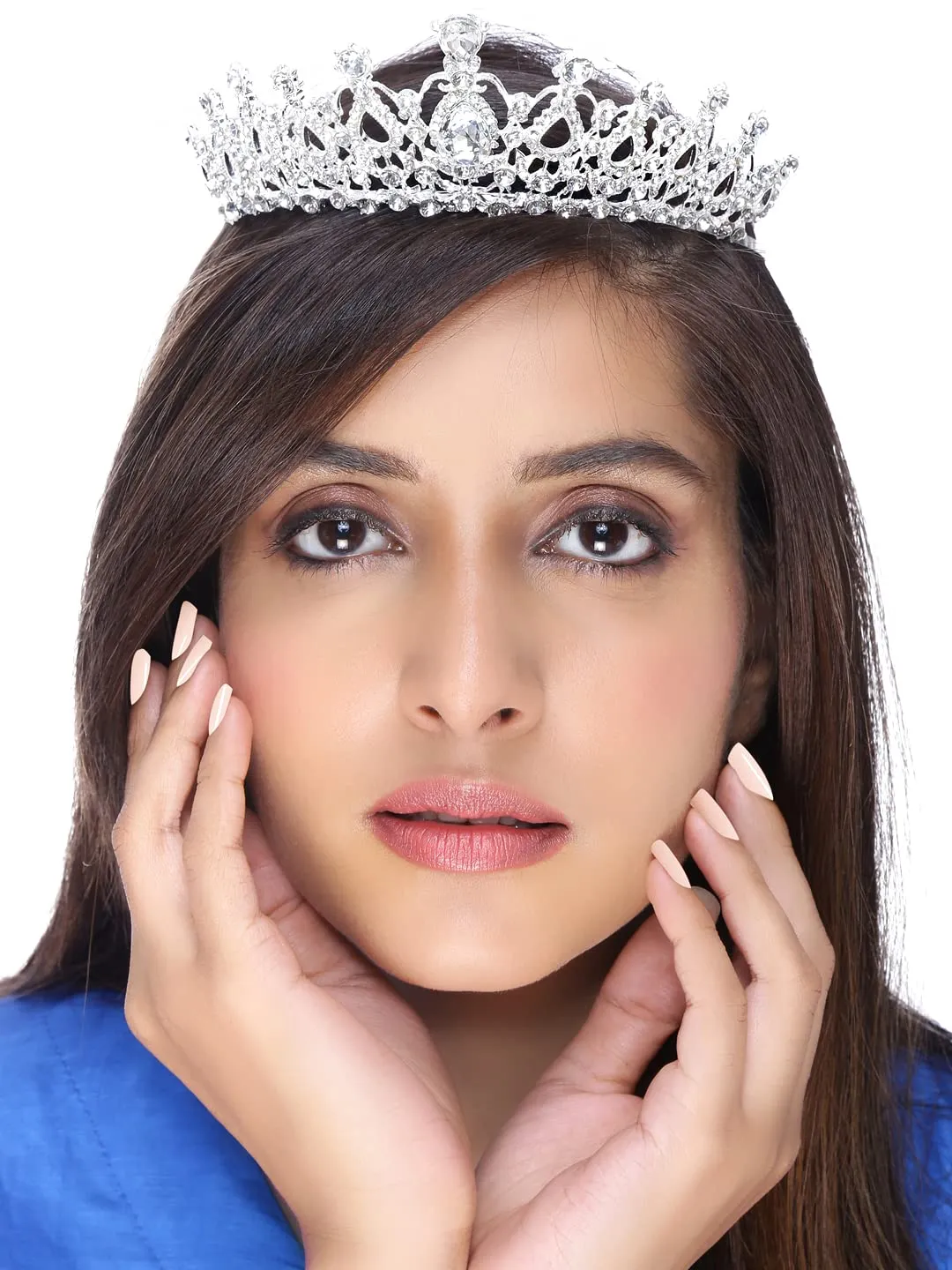 Yellow Chimes Tiara for Women and Girls Silver Crown for Women White Crystal Studded Bridal Wedding Crown Tiaras for Women and Girls Gift For Women & Girls Valentine Gift for Girls
