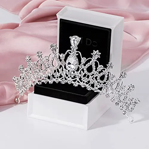 Yellow Chimes Tiara for Women and Girls Silver Crown for Women White Crystal Studded Bridal Wedding Crown Tiaras for Women and Girls Gift For Women & Girls Valentine Gift for Girls