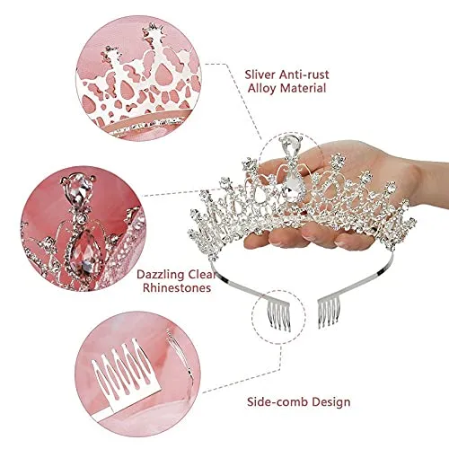 Yellow Chimes Tiara for Women and Girls Silver Crown for Women White Crystal Studded Bridal Wedding Crown Tiaras for Women and Girls Gift For Women & Girls Valentine Gift for Girls