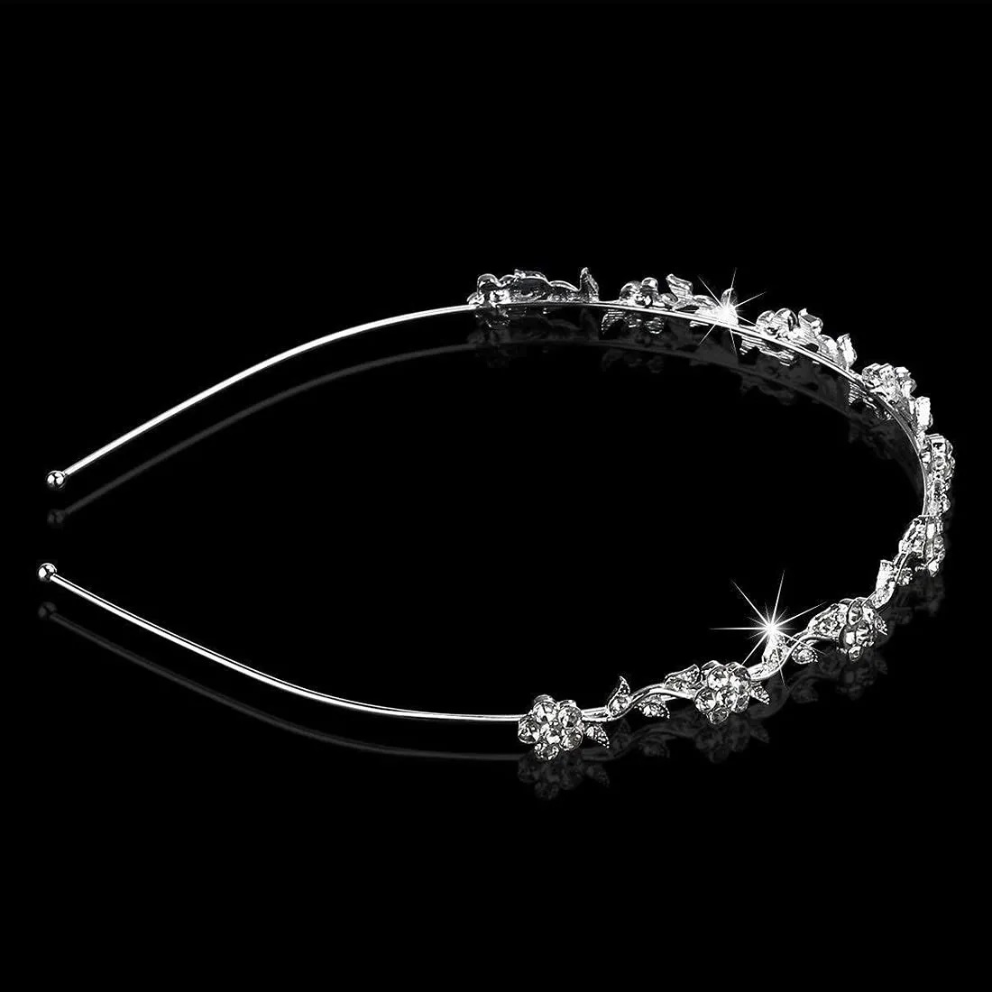 Yellow Chimes Tiara for Women and Girls Silver Plated Crown for Women Leafy Floral Crystal Studded Bridal Wedding Crown Tiaras for Women and Girls Gift For Women & Girls Valentine Gift for Girls