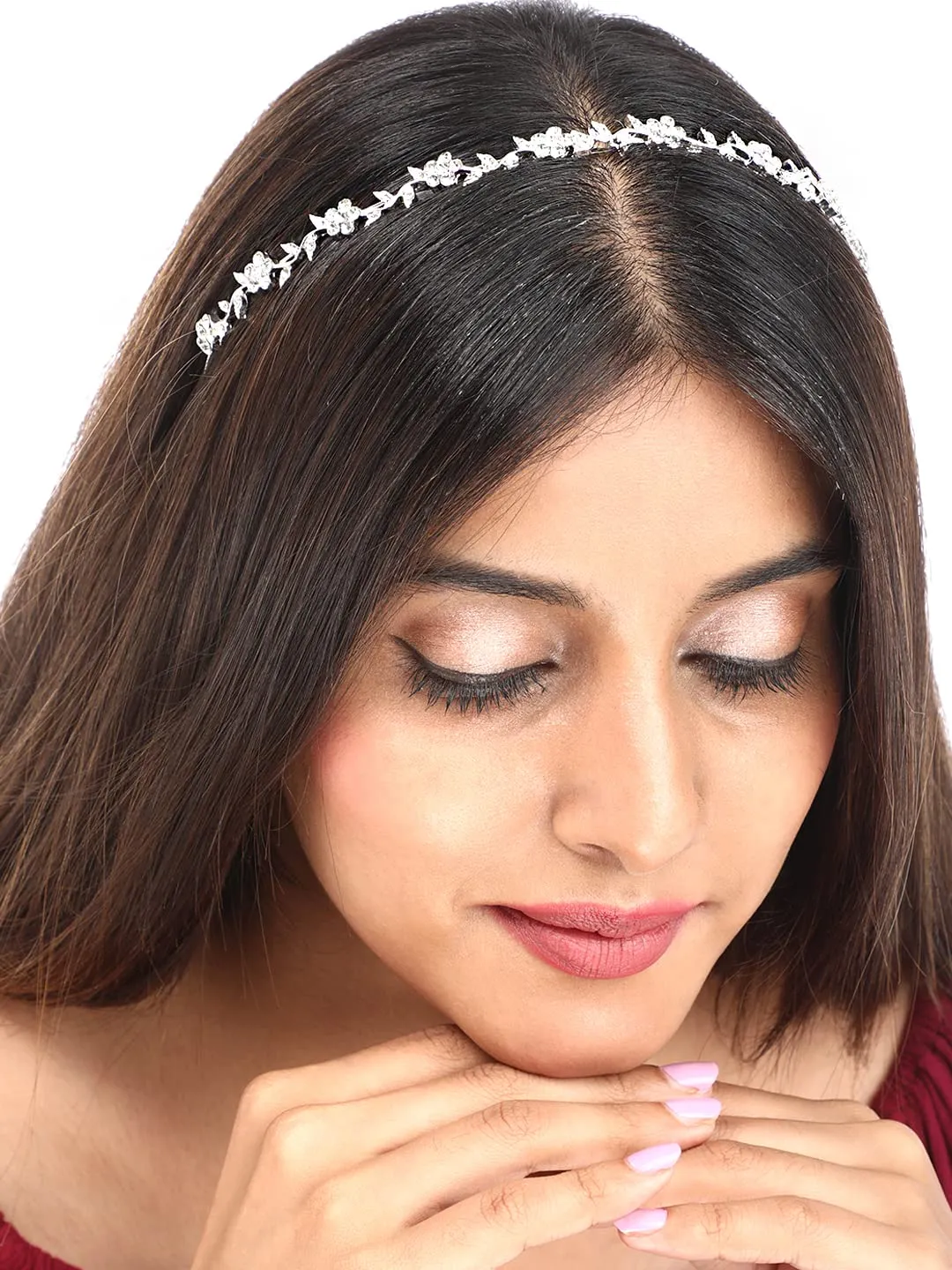 Yellow Chimes Tiara for Women and Girls Silver Plated Crown for Women Leafy Floral Crystal Studded Bridal Wedding Crown Tiaras for Women and Girls Gift For Women & Girls Valentine Gift for Girls