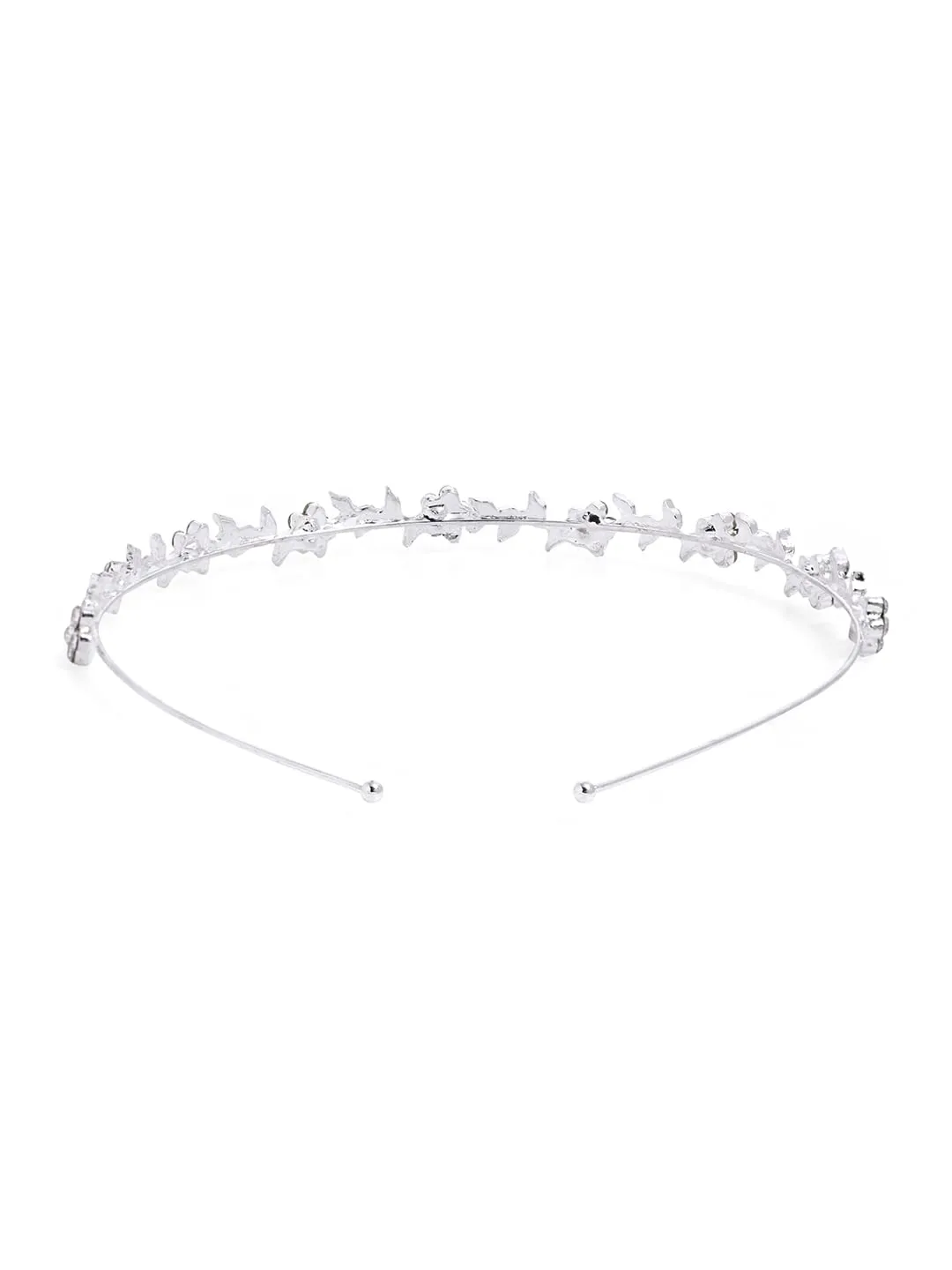 Yellow Chimes Tiara for Women and Girls Silver Plated Crown for Women Leafy Floral Crystal Studded Bridal Wedding Crown Tiaras for Women and Girls Gift For Women & Girls Valentine Gift for Girls