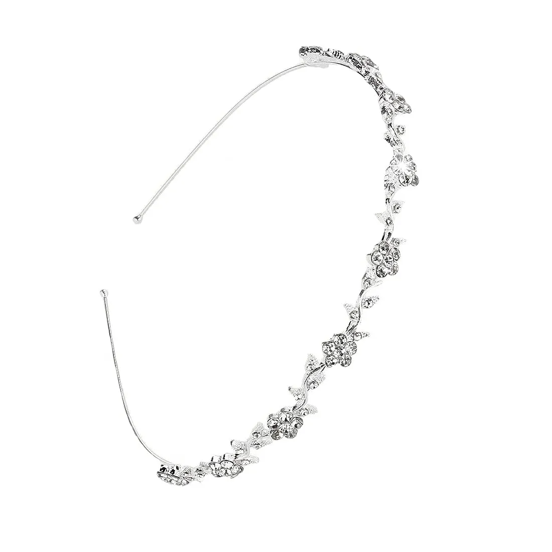 Yellow Chimes Tiara for Women and Girls Silver Plated Crown for Women Leafy Floral Crystal Studded Bridal Wedding Crown Tiaras for Women and Girls Gift For Women & Girls Valentine Gift for Girls