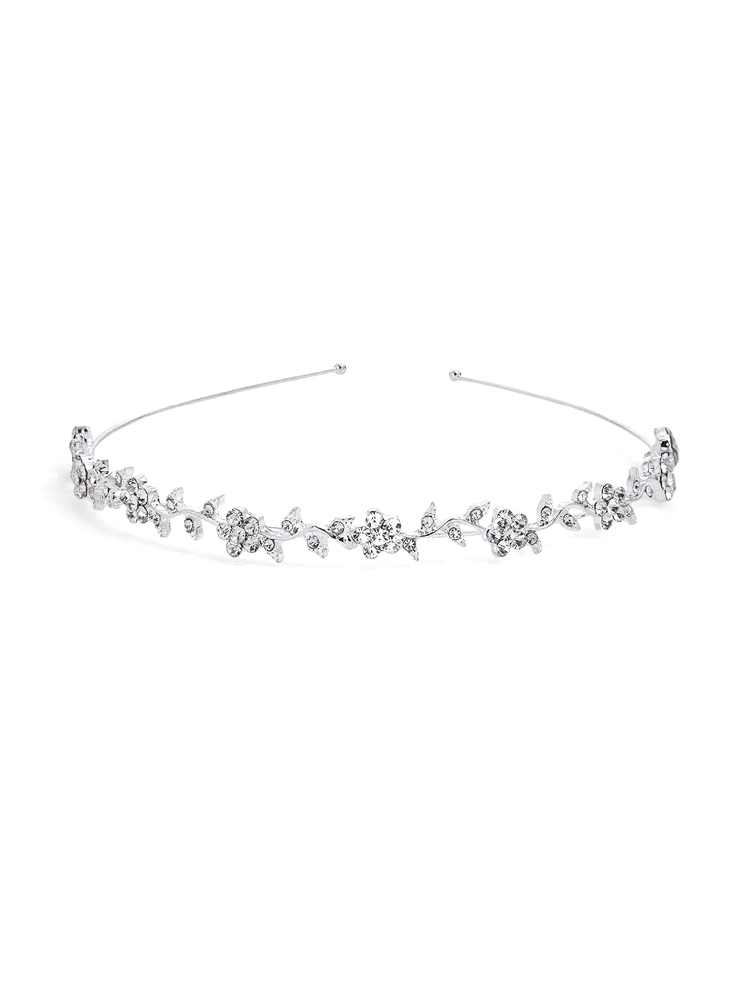 Yellow Chimes Tiara for Women and Girls Silver Plated Crown for Women Leafy Floral Crystal Studded Bridal Wedding Crown Tiaras for Women and Girls Gift For Women & Girls