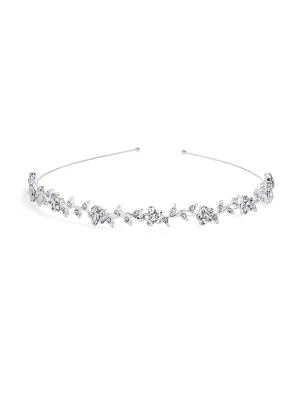Yellow Chimes Tiara for Women and Girls Silver Plated Crown for Women Leafy Floral Crystal Studded Bridal Wedding Crown Tiaras for Women and Girls Gift For Women & Girls